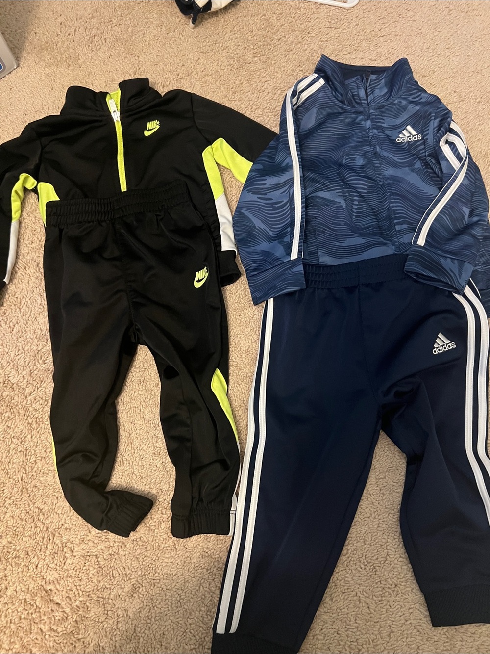 Nike Black & Neon Yellow Kids Track Set and Blue Adidas Track Set